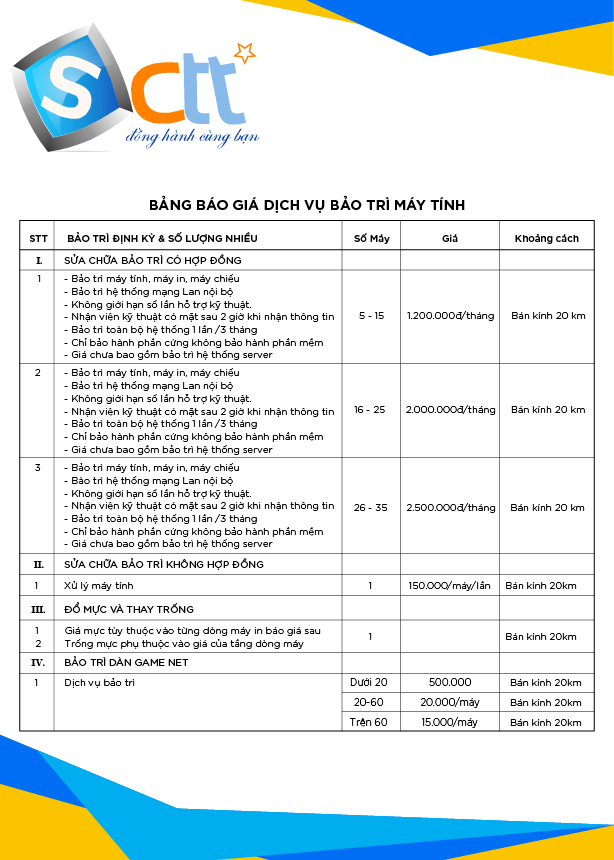 Báo giá dịch vụ bảo trì máy tính