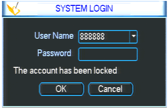 User Name trên đầu ghi hình DVR đã bị khóa