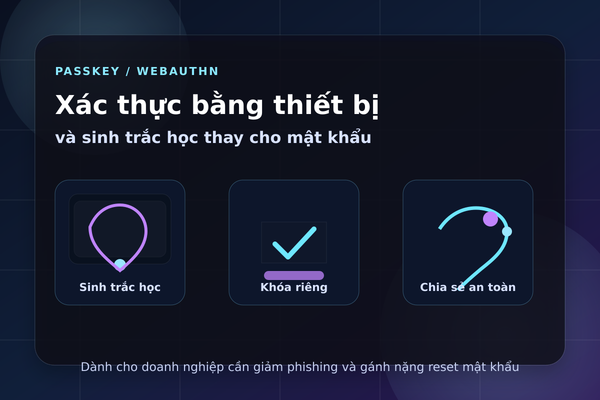 Minh họa quy trình xác thực passkey giữa thiết bị, khóa riêng và sinh trắc học