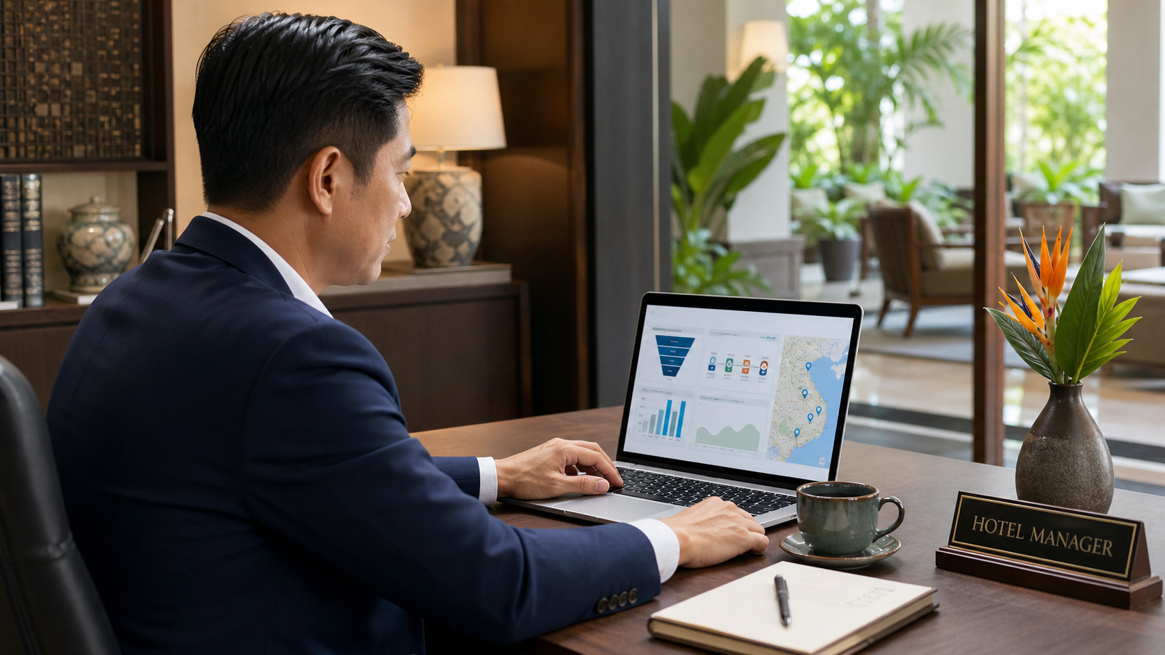 Quản lý khách sạn theo dõi phễu đặt phòng trực tiếp trên website