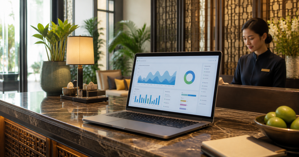 Khách sạn boutique và laptop phân tích SEO cho website đặt phòng