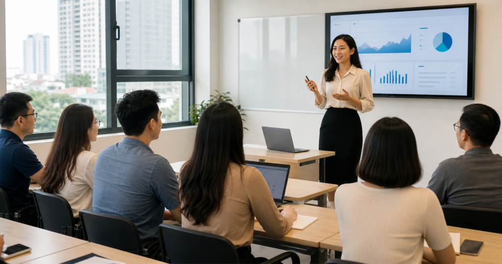 Hình ảnh lớp học tiếng Anh trong bài dịch vụ SEO giáo dục