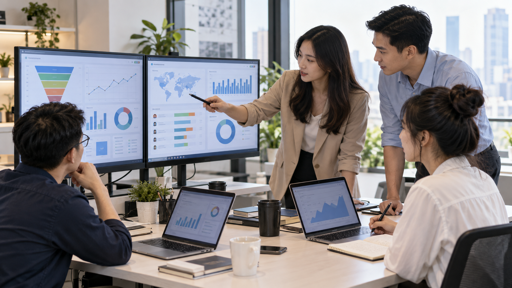 Đội ngũ marketing phân tích dữ liệu chiến dịch tự động hóa